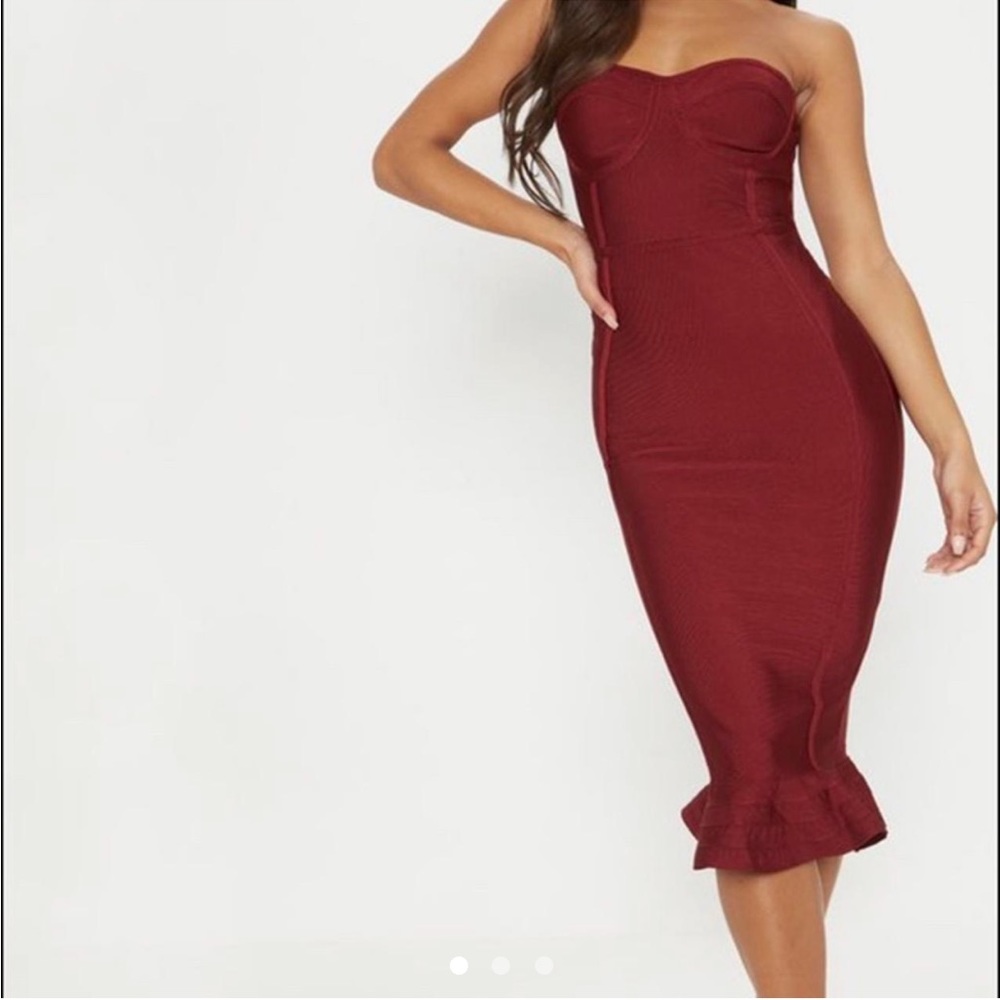 PLT Deep Red Bandage Trumpet Dress for Holidays, Weddings, Events | Size US 2